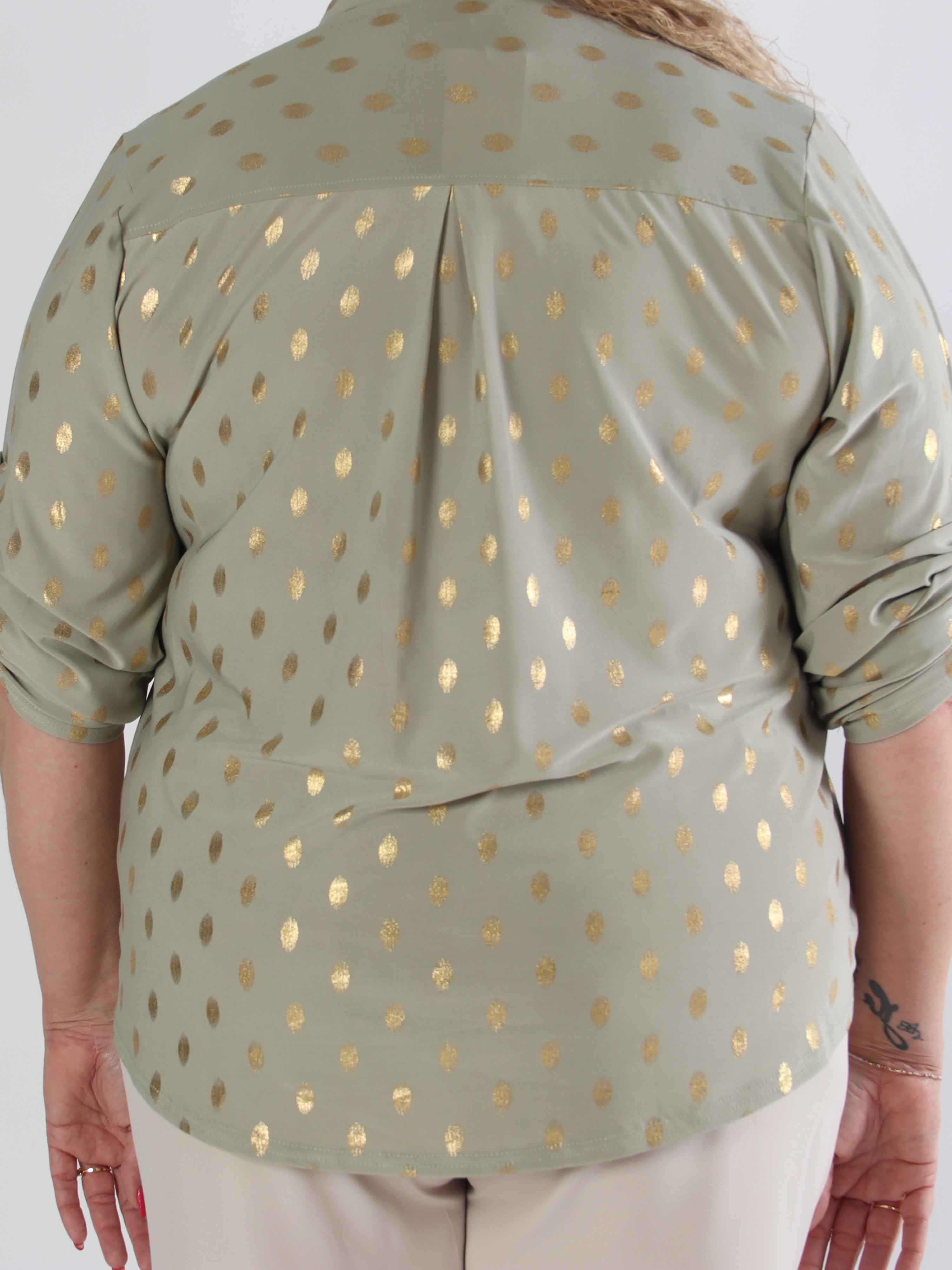 Ebba Gold Shirt - Elastisk plus size blus med guld prickar